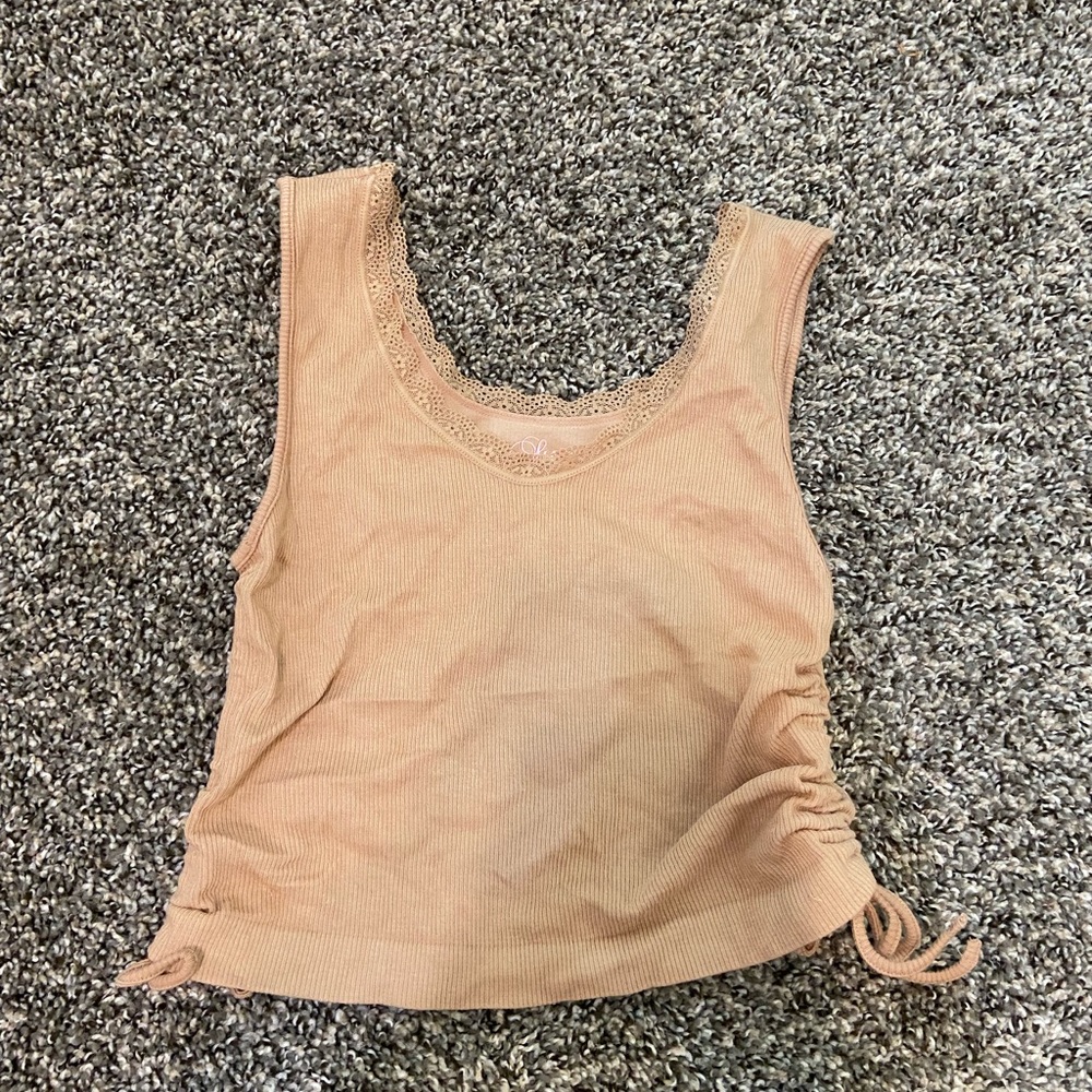 Tan tank top with adjustable sides